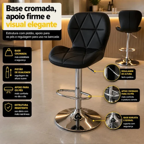 Foto detalhada do Banqueta Spin Estofada Giratória com Ajuste de Altura - Avaliação e Review do Faro Guia (imagem 3)