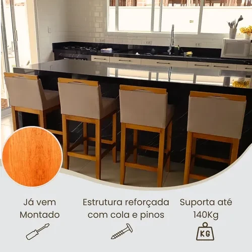 Foto detalhada do Kit 2 Banquetas Altas Lyara com Encosto Ergonômico - Avaliação e Review do Faro Guia (imagem 2)
