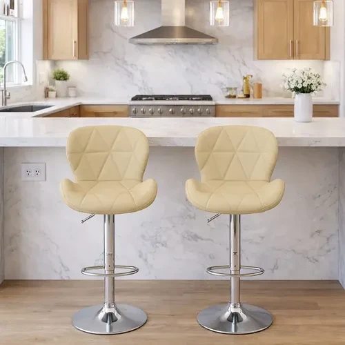 Kit 2 Banquetas Altas Slim Confort Geométricas Nude