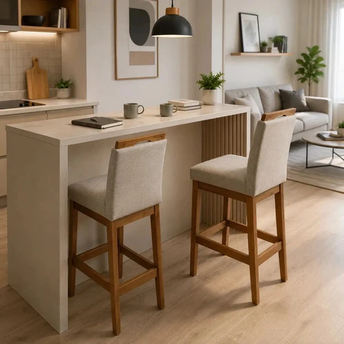 Foto detalhada do Kit 2 Banquetas Altas Estofadas Rubi em Madeira Maciça - Avaliação e Review do Faro Guia (imagem 3)