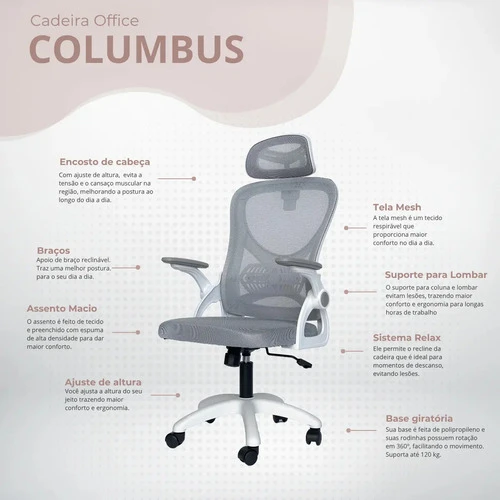 Foto detalhada do Cadeira Ergonômica Columbus Presidente Tela Mesh - Avaliação e Review do Faro Guia (imagem 3)