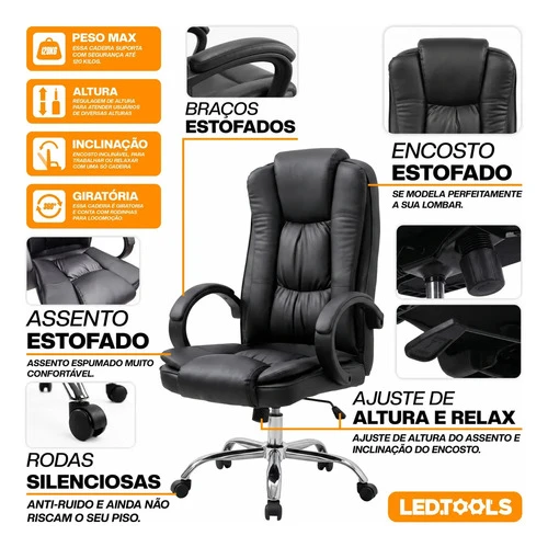 Foto detalhada do Cadeira Diretor Led Tools Presidente Anatômica - Avaliação e Review do Faro Guia (imagem 2)