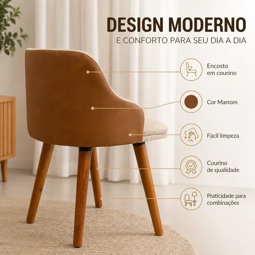 Foto detalhada do Kit 2 Cadeiras de Jantar Estofadas Million em Madeira Maciça - Avaliação e Review do Faro Guia (imagem 7)