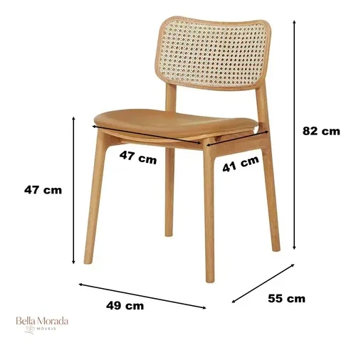 Foto detalhada do Kit 2 Cadeiras Canann com Encosto Rattan e Assento Couro - Avaliação e Review do Faro Guia (imagem 3)