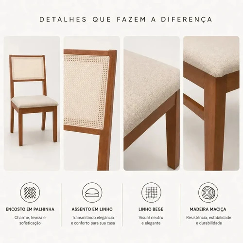 Foto detalhada do Kit 2 Cadeiras de Jantar Roma com Encosto em Palha Indiana - Avaliação e Review do Faro Guia (imagem 3)