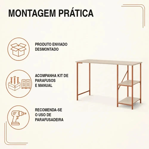 Foto detalhada do Escrivaninha Industrial KLM Store com Prateleira - Avaliação e Review do Faro Guia (imagem 5)