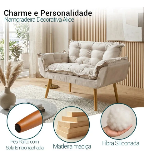 Foto detalhada do Poltrona Namoradeira Decorativa Alice em Suede - Avaliação e Review do Faro Guia (imagem 4)