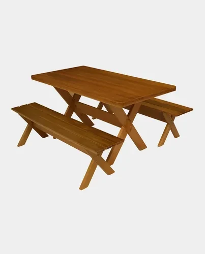 Foto detalhada do Conjunto Mesa Rústica com Bancos em Eucalipto Maciço 2m - Avaliação e Review do Faro Guia (imagem 2)