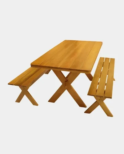 Foto detalhada do Conjunto Mesa Rústica com Bancos em Eucalipto Maciço 2m - Avaliação e Review do Faro Guia (imagem 3)
