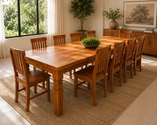 Mesa de Jantar Rústica com 10 Cadeiras Madeira Maciça 250x100