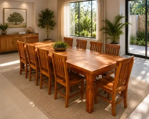 Foto detalhada do Mesa de Jantar Rústica com 10 Cadeiras Madeira Maciça 250x100 - Avaliação e Review do Faro Guia (imagem 2)