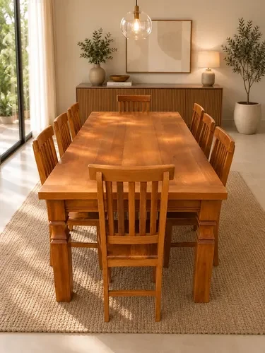 Foto detalhada do Mesa de Jantar Rústica com 10 Cadeiras Madeira Maciça 250x100 - Avaliação e Review do Faro Guia (imagem 3)