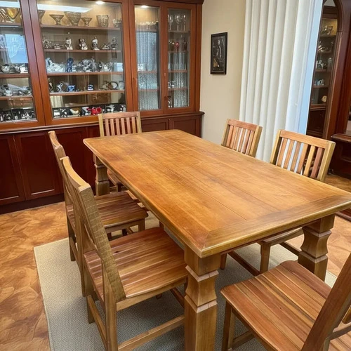 Mesa de Jantar com 6 Cadeiras em Madeira Maciça Cor Peroba