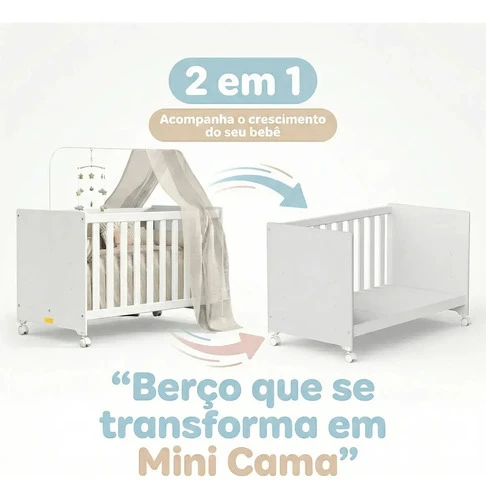 Foto detalhada do Berço Funcional Móveis Bela 3 em 1 com Colchão - Avaliação e Review do Faro Guia (imagem 4)