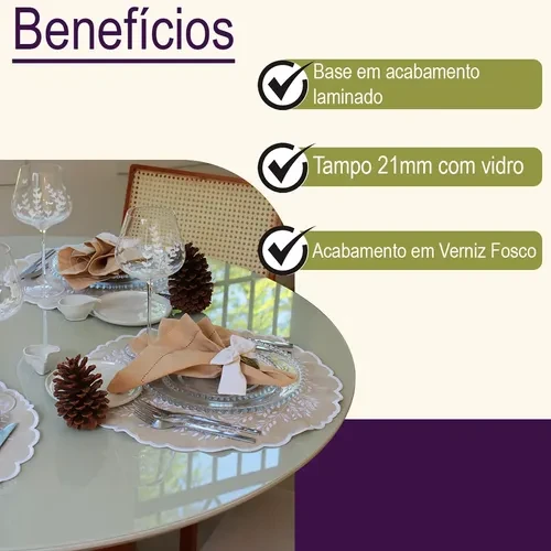 Foto detalhada do Mesa de Jantar Cone Laqueada com Vidro 120cm - Avaliação e Review do Faro Guia (imagem 6)