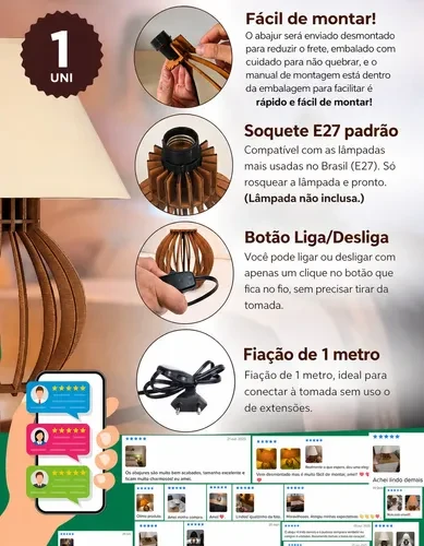 Foto detalhada do Luminária Retrô MDF JÁComprei Globo - Avaliação e Review do Faro Guia (imagem 2)