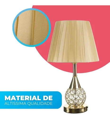 Foto detalhada do Kit 2 Abajures Tippi Dourado Cristal - Avaliação e Review do Faro Guia (imagem 4)