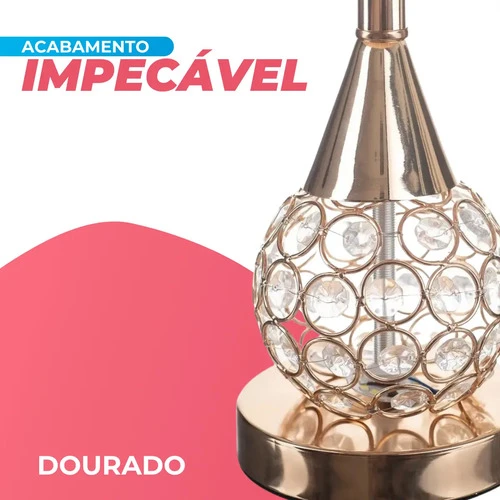 Foto detalhada do Kit 2 Abajures Tippi Dourado Cristal - Avaliação e Review do Faro Guia (imagem 5)