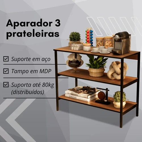 Foto detalhada do Aparador Buffet Industrial 3 Prateleiras Freijó - Avaliação e Review do Faro Guia (imagem 2)