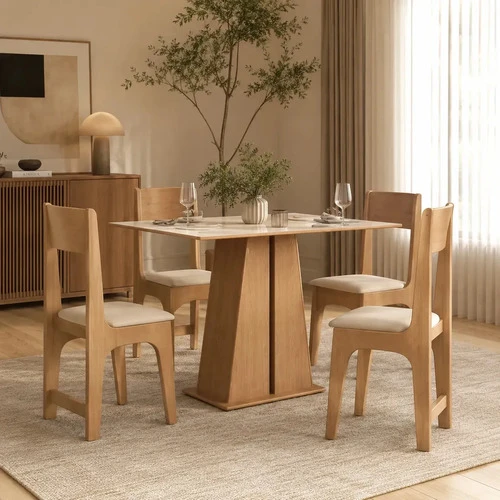 Conjunto de Jantar Sonetto Mesa Retangular Mel e Bege