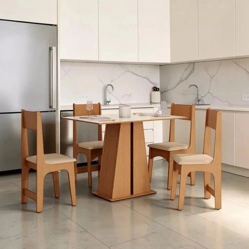 Foto detalhada do Conjunto de Jantar Sonetto Mesa Retangular Mel e Bege - Avaliação e Review do Faro Guia (imagem 5)