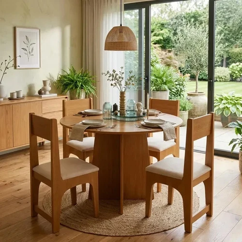 Conjunto Mesa Redonda Art Panta Nature com 4 Cadeiras
