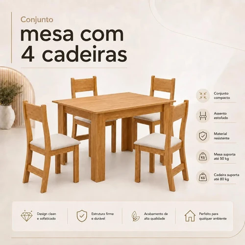 Foto detalhada do Conjunto Sala de Jantar Mesa Jude com Cadeiras Brisa - Avaliação e Review do Faro Guia (imagem 4)