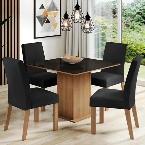 Conjunto Sala de Jantar Madesa Evelin Preto Oxford