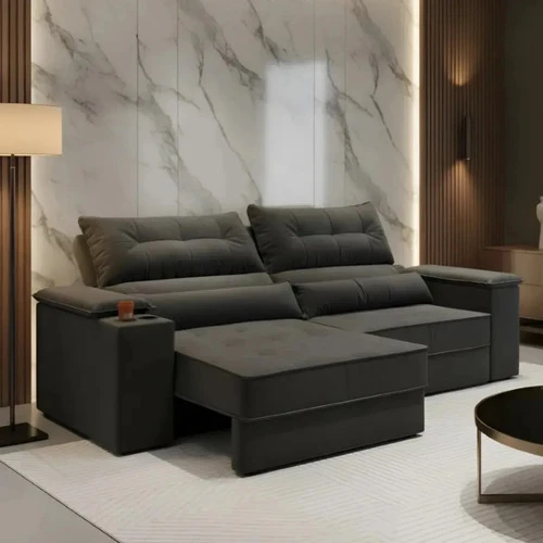 Sofá Retrátil Reclinável Manhattan Suede Grafite