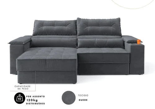 Foto detalhada do Sofá Retrátil Reclinável Manhattan Suede Grafite - Avaliação e Review do Faro Guia (imagem 3)