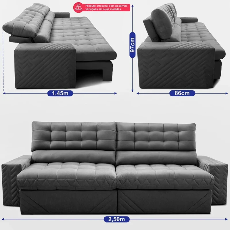 Foto detalhada do Sofá Retrátil Reclinável Max Spring Velusoft - Avaliação e Review do Faro Guia (imagem 3)