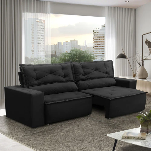 Sofá Retrátil e Reclinável Livia Suede Preto