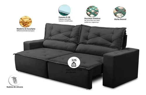 Foto detalhada do Sofá Retrátil e Reclinável Livia Suede Preto - Avaliação e Review do Faro Guia (imagem 2)
