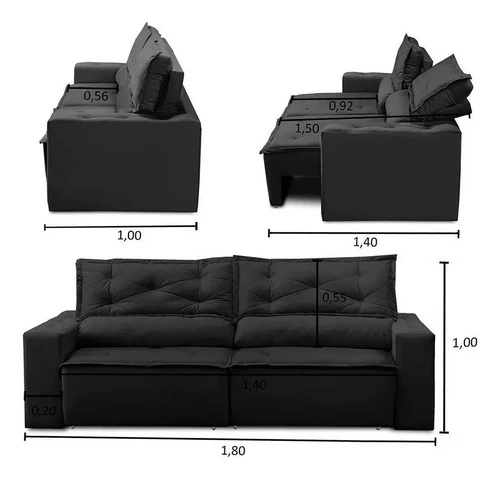 Foto detalhada do Sofá Retrátil e Reclinável Livia Suede Preto - Avaliação e Review do Faro Guia (imagem 3)