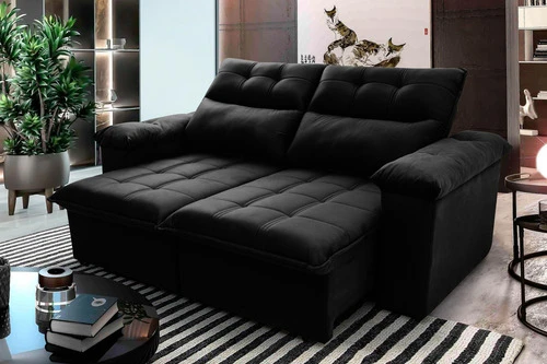 Sofá Retrátil Reclinável Verona Suede Preto