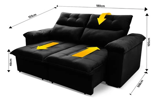 Foto detalhada do Sofá Retrátil Reclinável Verona Suede Preto - Avaliação e Review do Faro Guia (imagem 2)