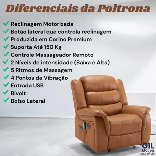 Foto detalhada do Poltrona Reclinável Elétrica Ocean Massageadora - Avaliação e Review do Faro Guia (imagem 2)