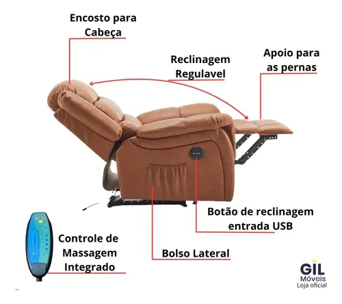 Foto detalhada do Poltrona Reclinável Elétrica Ocean Massageadora - Avaliação e Review do Faro Guia (imagem 3)