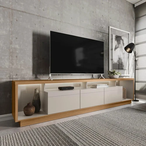 Rack Premium CabeCasa Madeira Branco LED