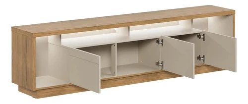 Foto detalhada do Rack Premium CabeCasa Madeira Branco LED - Avaliação e Review do Faro Guia (imagem 6)