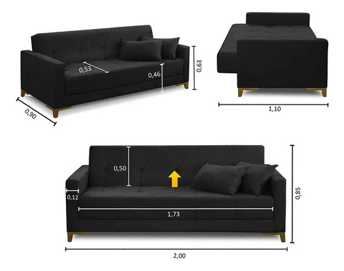 Foto detalhada do Sofá Cama Aurora Suede Preto 2,00m - Avaliação e Review do Faro Guia (imagem 2)