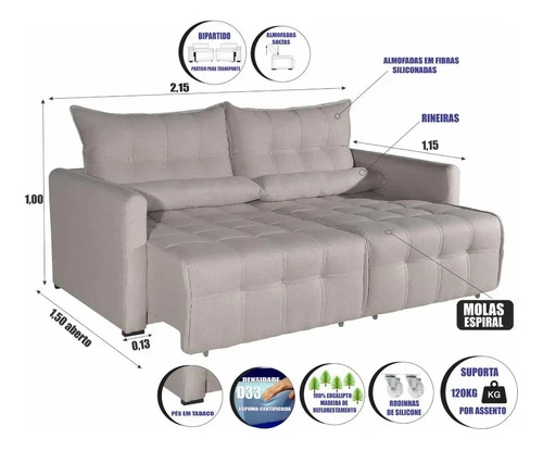 Foto detalhada do Sofá Cama Retrátil Innova Linho - Avaliação e Review do Faro Guia (imagem 6)
